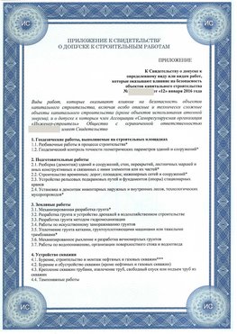 Приложение к свидетельству о допуске к строительным работам Ковров СРО в строительстве